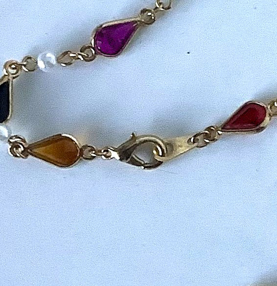 Vintage Glass Tear Drop Necklace Multicolor Claw Clasp 22"