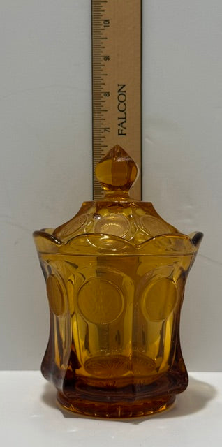 Vintage Fostoria Coin Glass Amber Sugar Bowl
