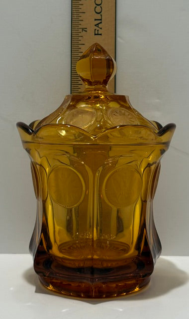 Vintage Fostoria Coin Glass Amber Sugar Bowl