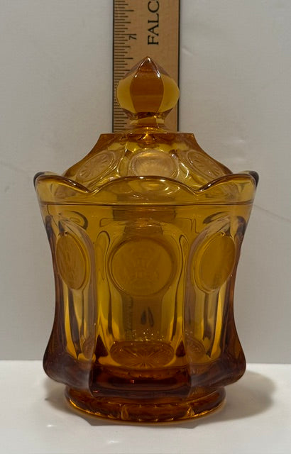 Vintage Fostoria Coin Glass Amber Sugar Bowl