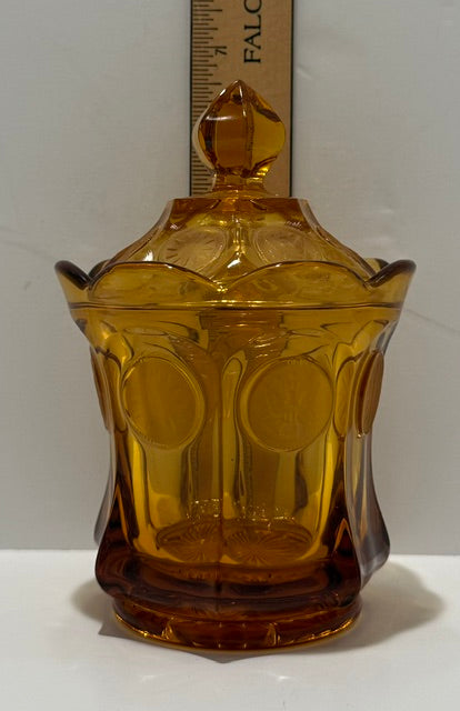 Vintage Fostoria Coin Glass Amber Sugar Bowl