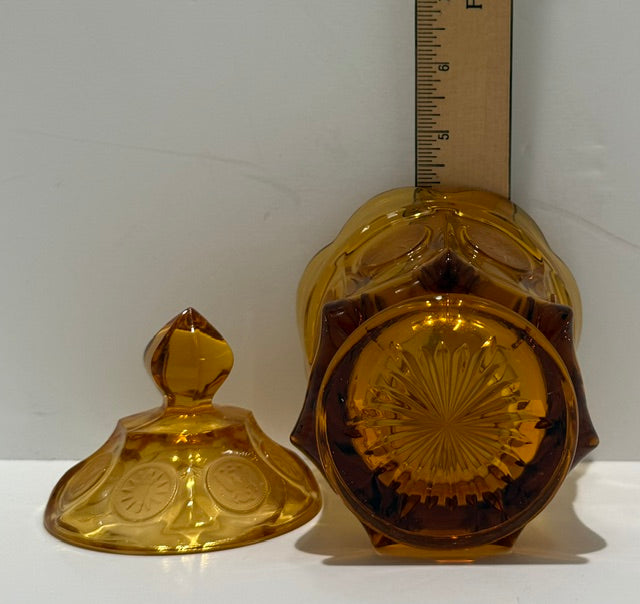 Vintage Fostoria Coin Glass Amber Sugar Bowl