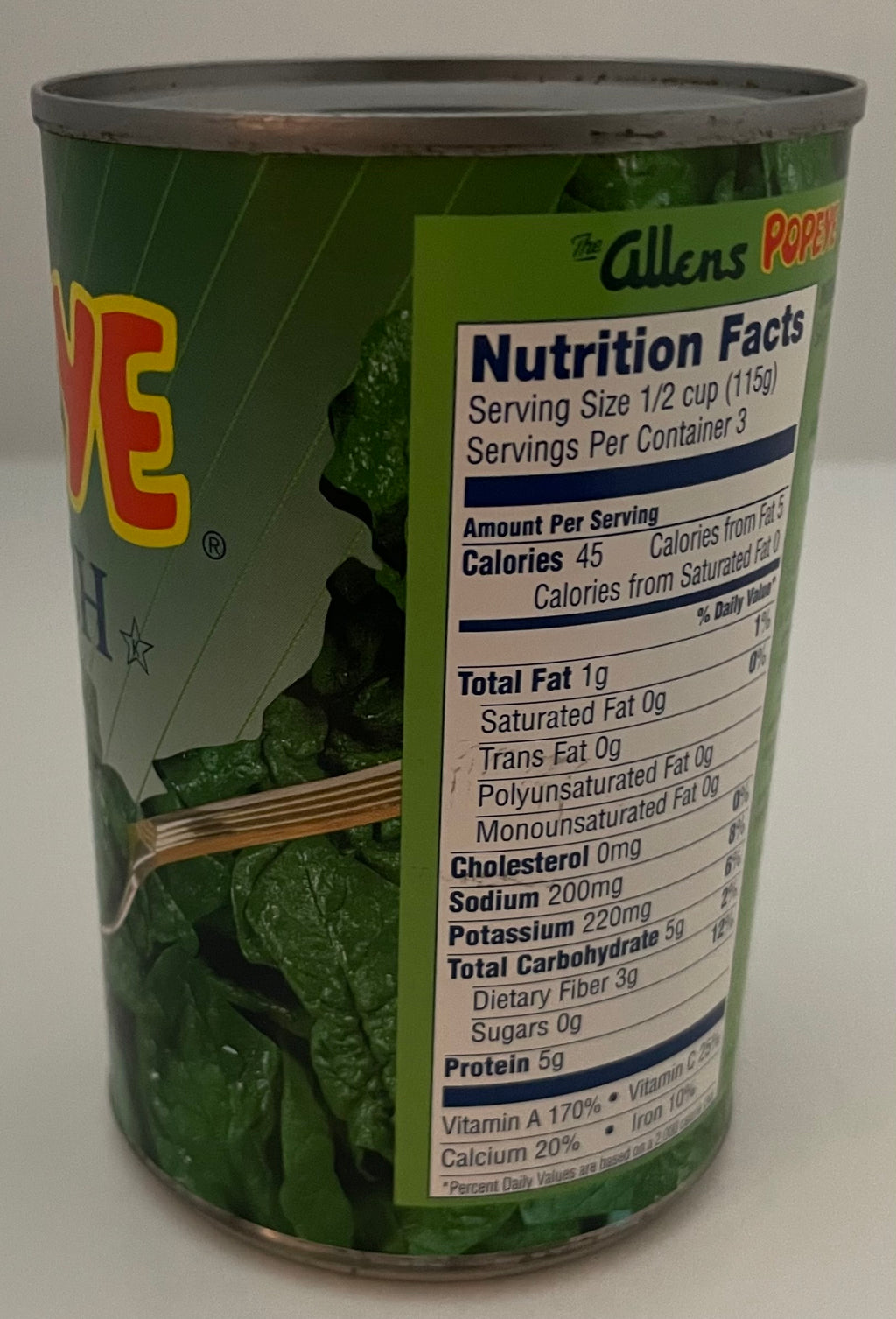 Can of Allen’s Popeye Spinach Unopened VGC