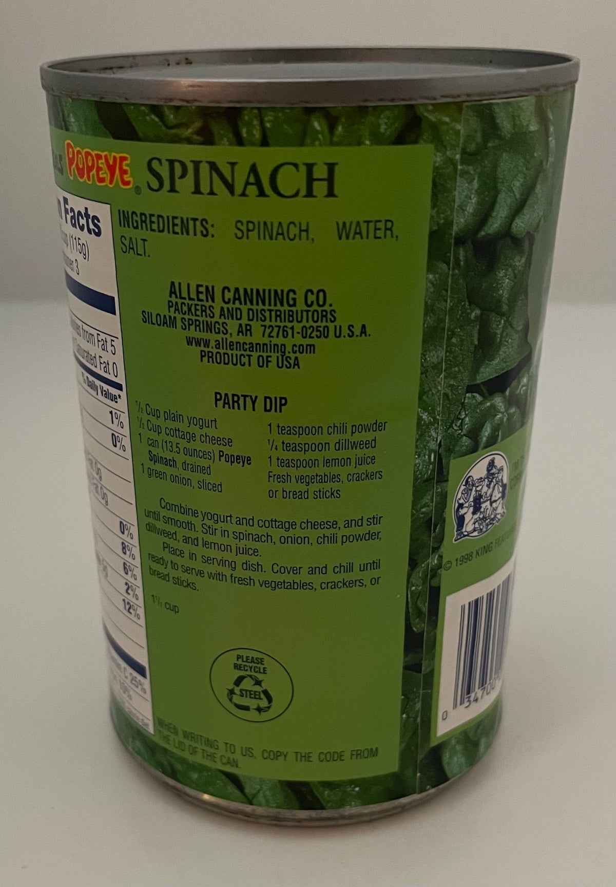 Can of Allen’s Popeye Spinach Unopened VGC