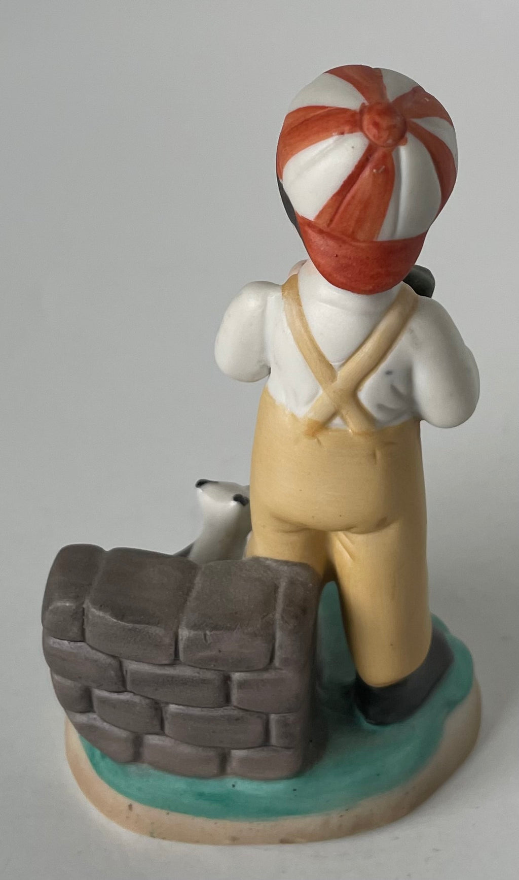 Vintage Napco Hand Painted Bisque Ceramic Boy W Plant & Puppy  Figurine