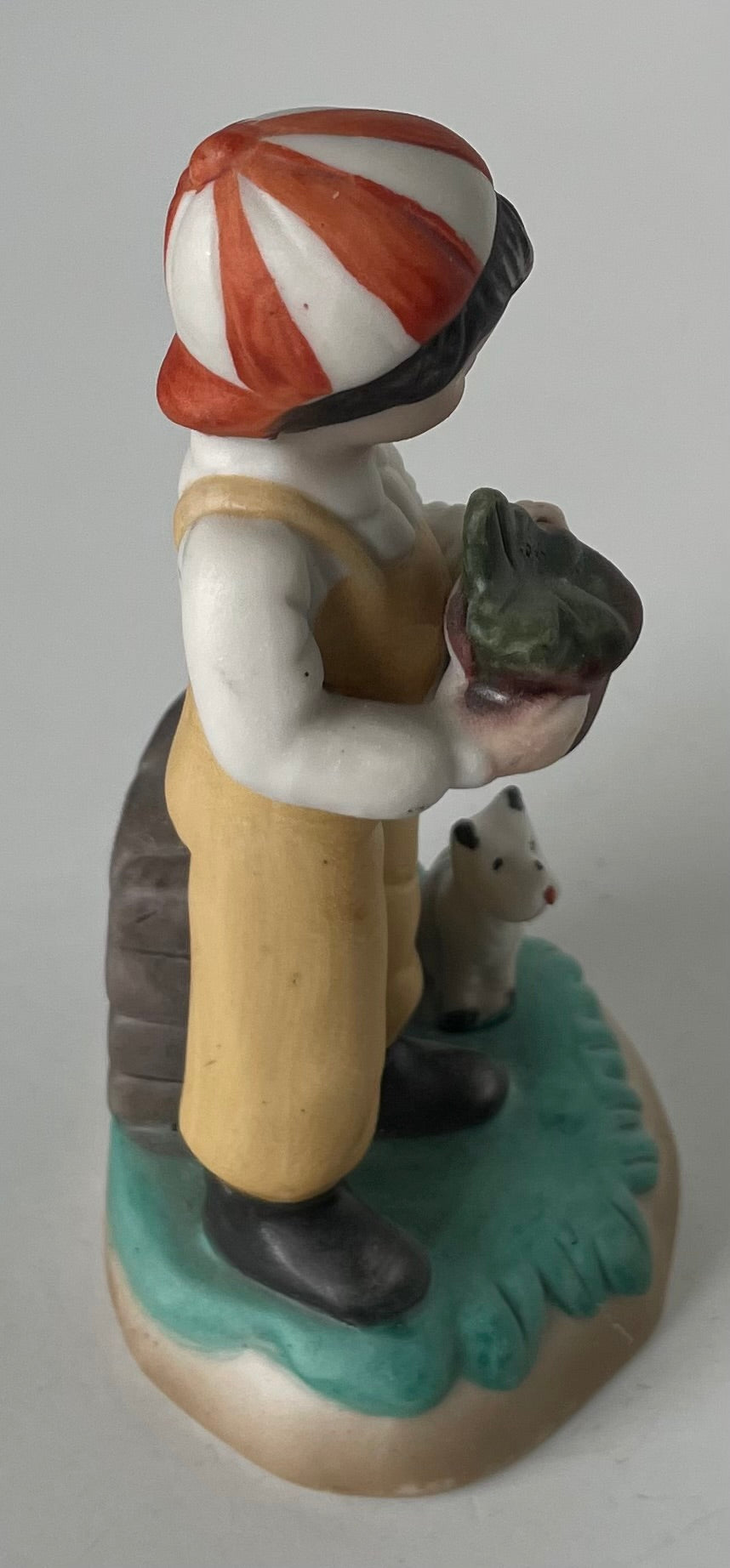 Vintage Napco Hand Painted Bisque Ceramic Boy W Plant & Puppy  Figurine
