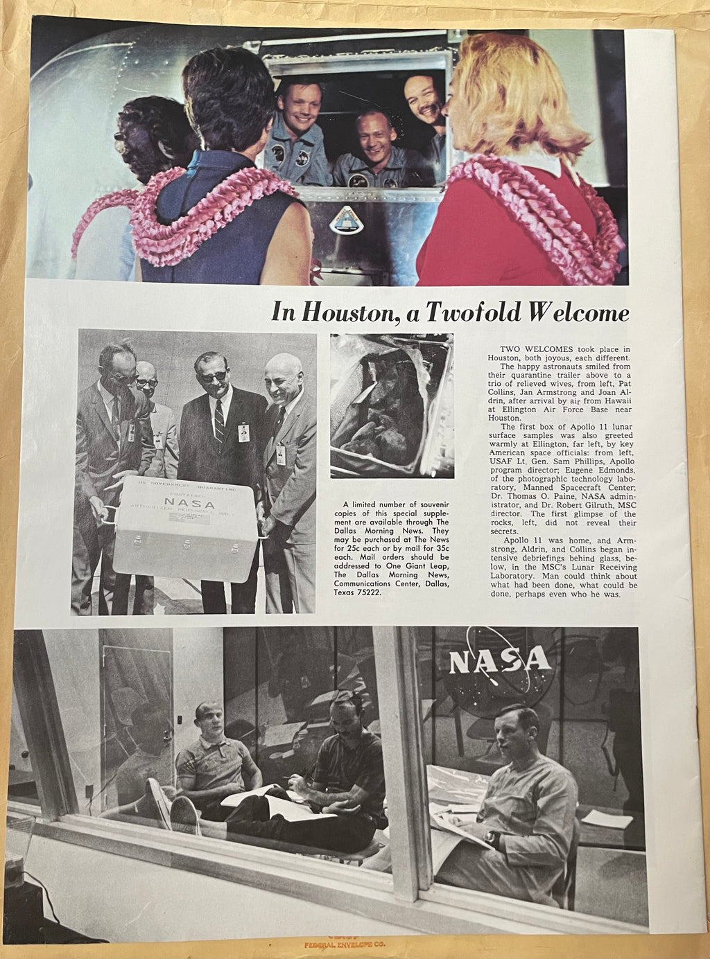 1969 "ONE GIANT LEAP" SPECIAL DALLAS, TX NEWSPAPER SUPPLEMENT - AUG. 13, 1969