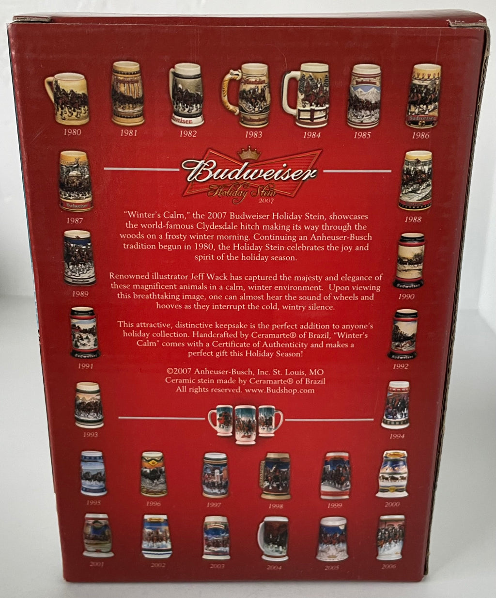 Budweiser Holiday Stein 2007 Beer "Winter's Calm" Anheuser-Busch Clydesdale NIB