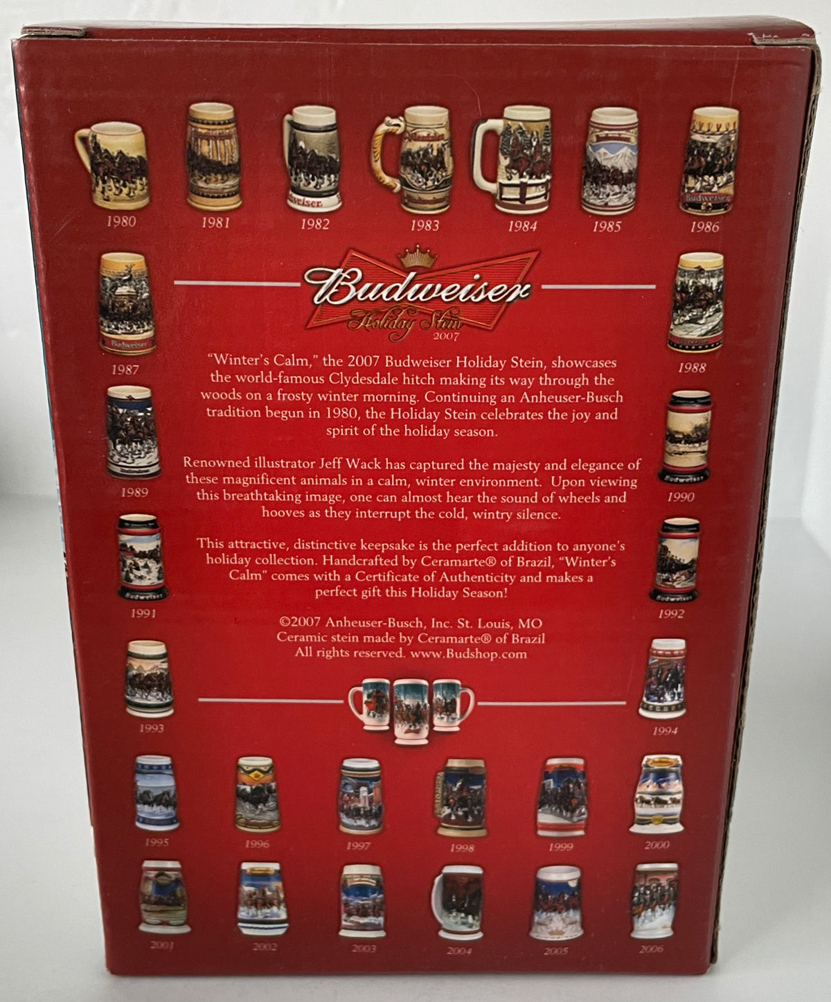 Budweiser Holiday Stein 2007 Beer "Winter's Calm" Anheuser-Busch Clydesdale NIB