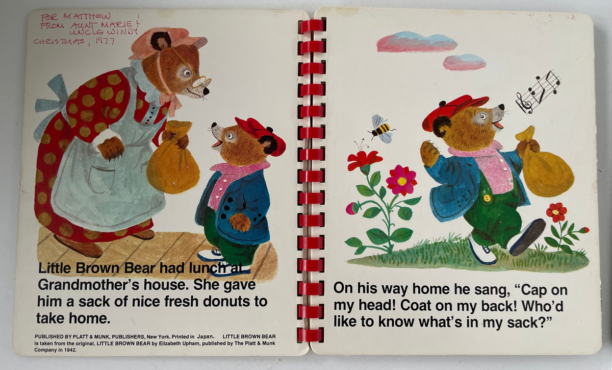 ANTIQUE Kids Book, Teddy Bear Books, Little Brown Bear, Platt & Munk Spiral Book