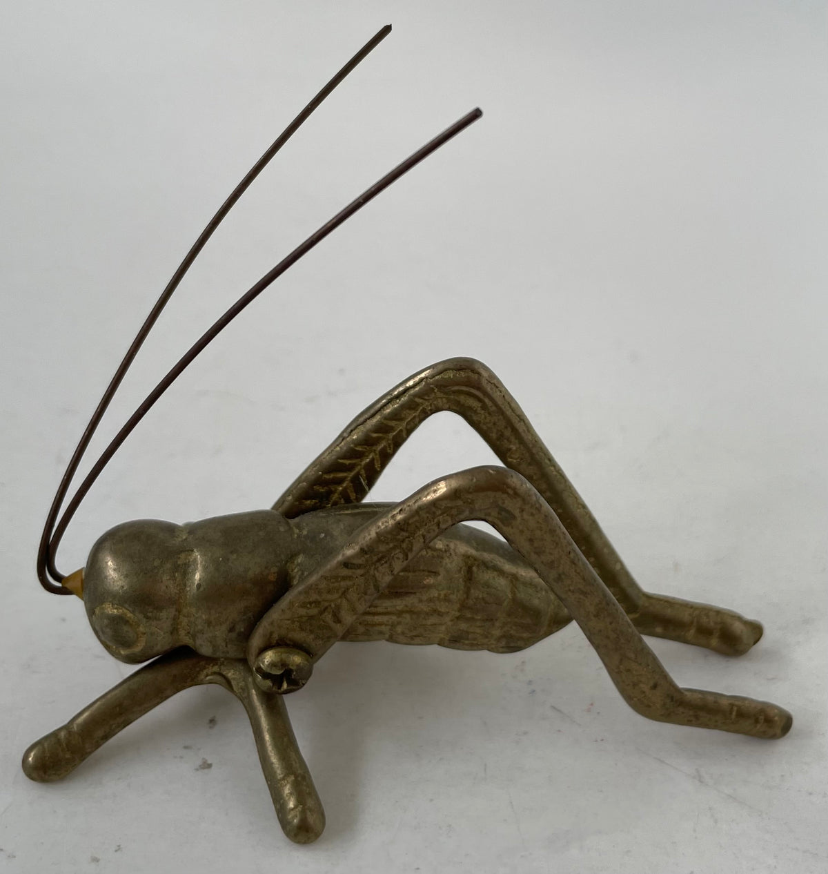 Vintage Brass Bronze Green Patina Articulated Cricket Decorative Figurine
