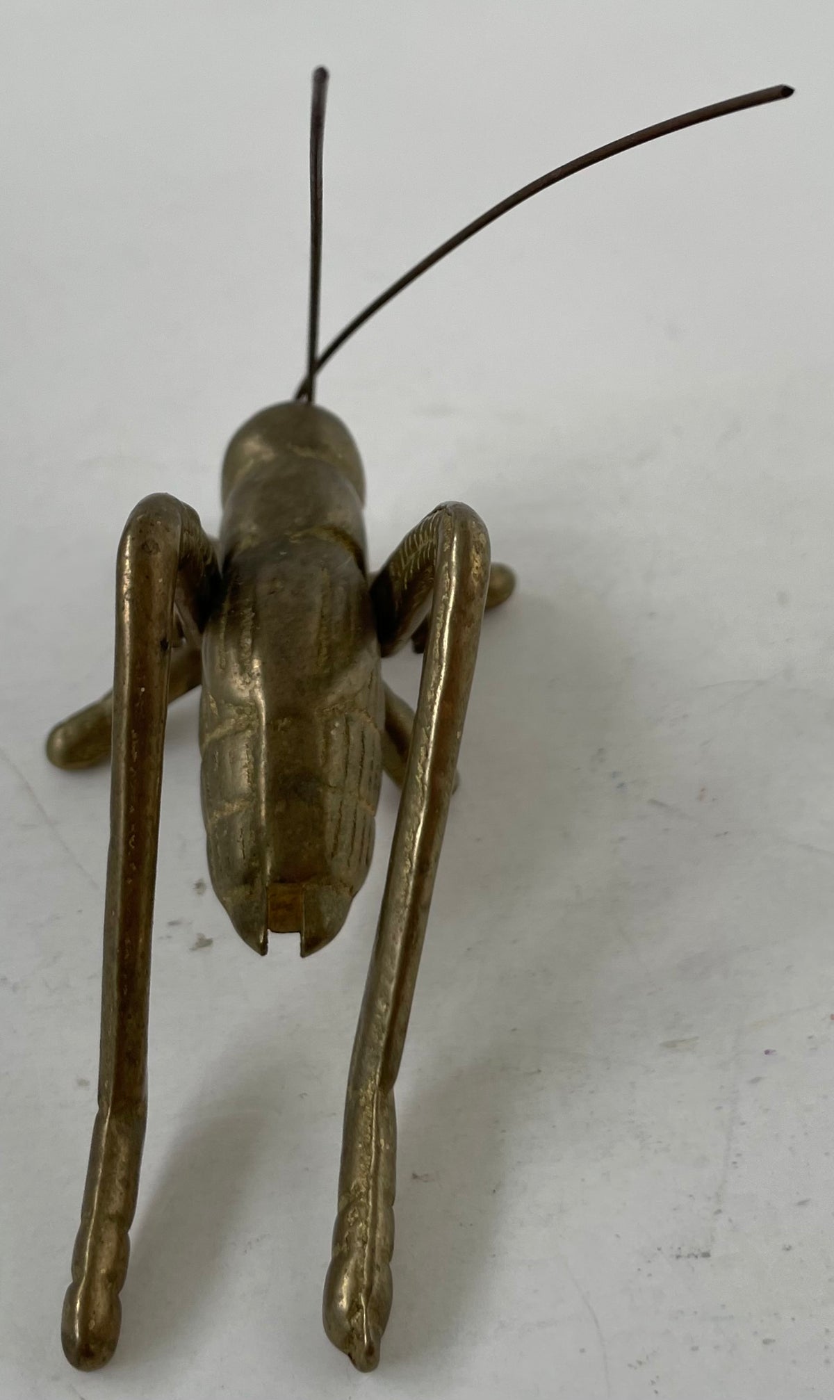 Vintage Brass Bronze Green Patina Articulated Cricket Decorative Figurine