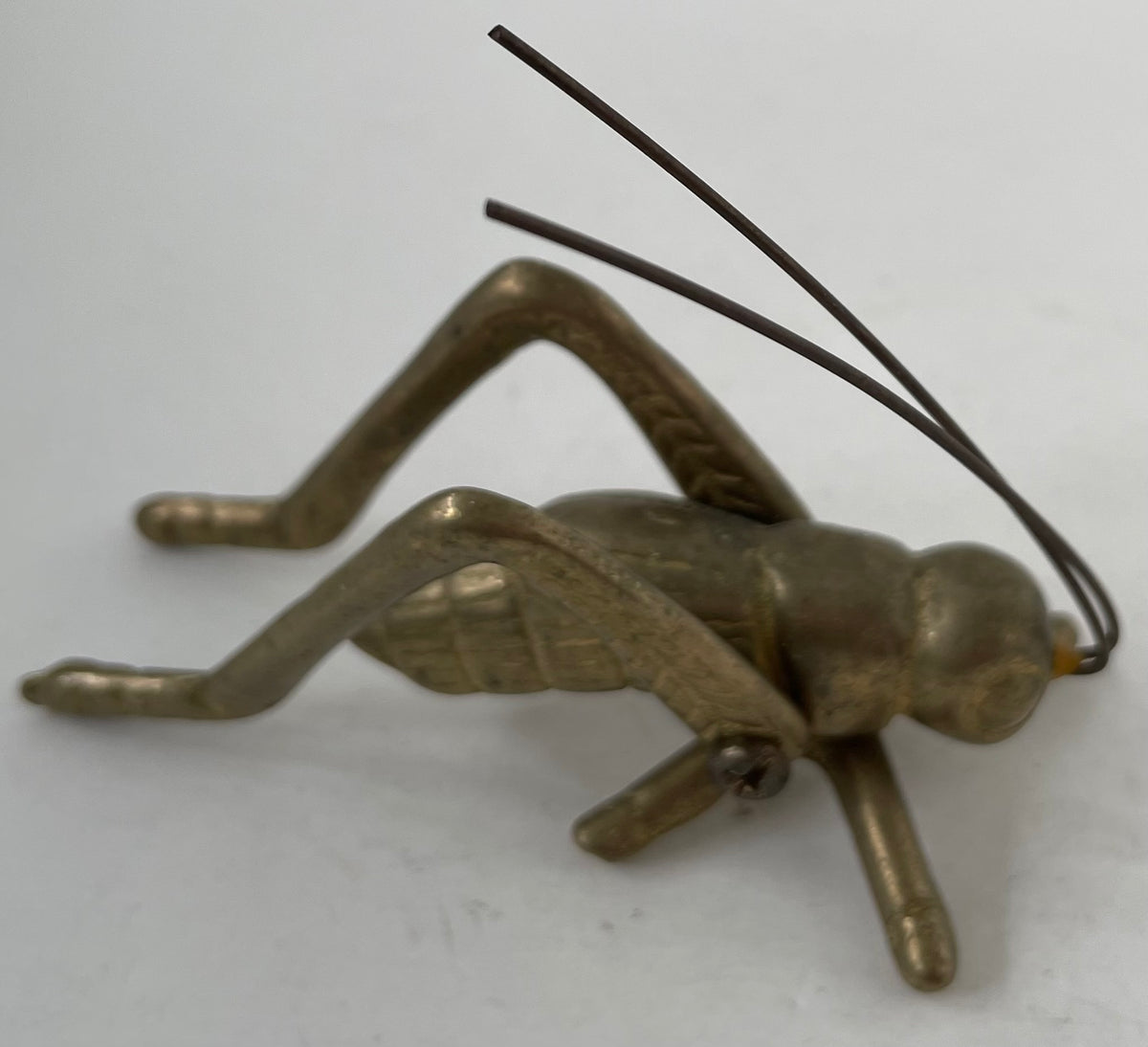 Vintage Brass Bronze Green Patina Articulated Cricket Decorative Figurine