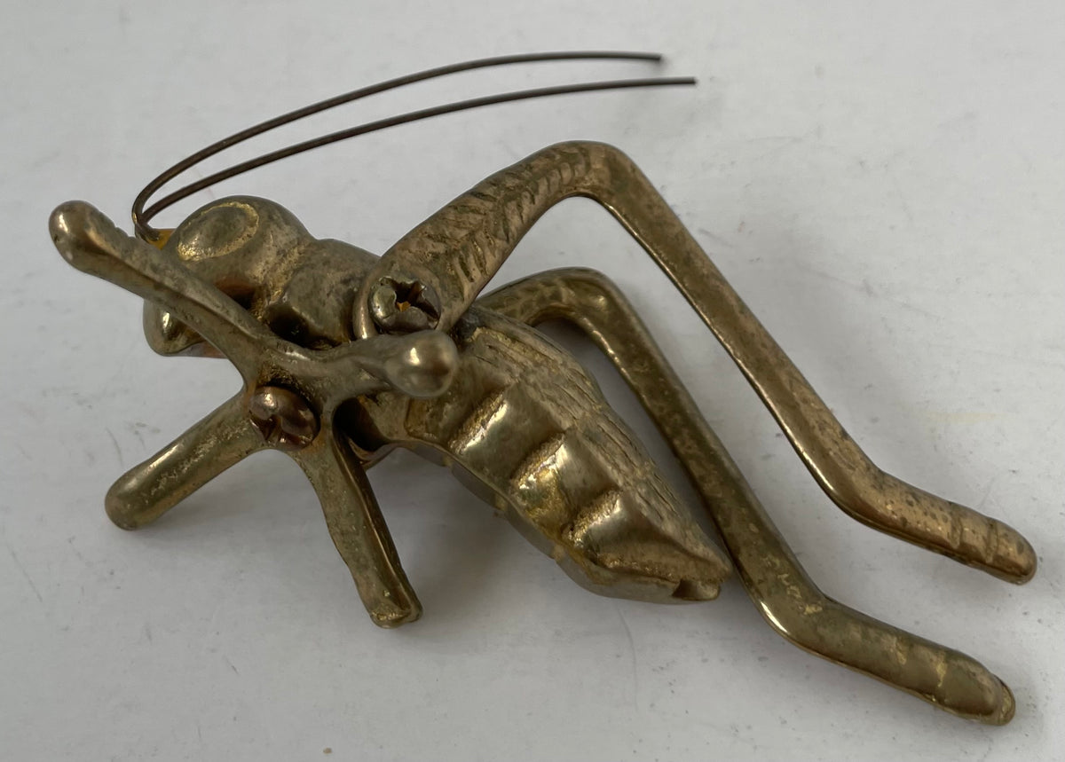Vintage Brass Bronze Green Patina Articulated Cricket Decorative Figurine