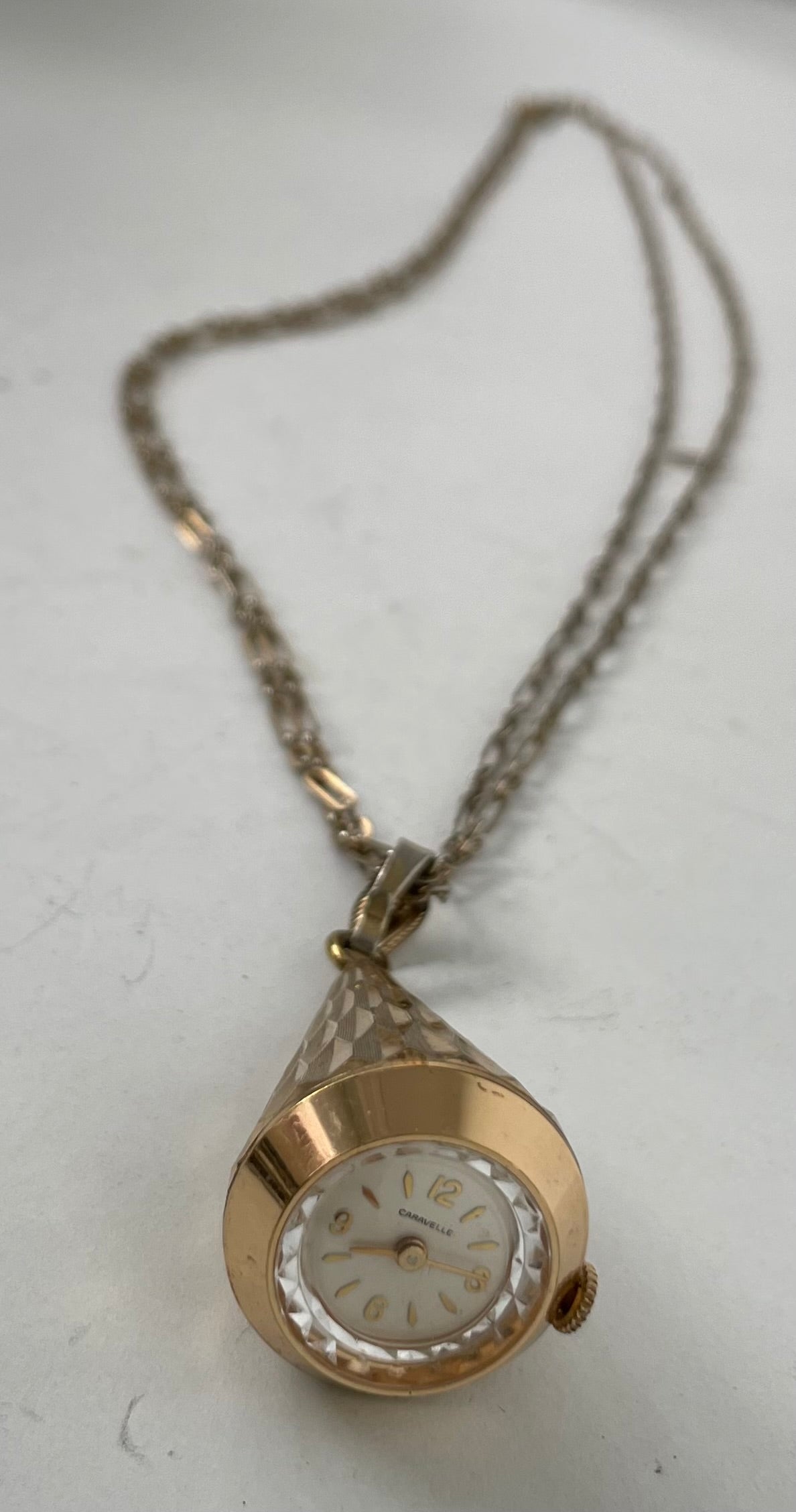 Caravelle Pendant Watch Double Chain Wind-Up Teardrop Shape