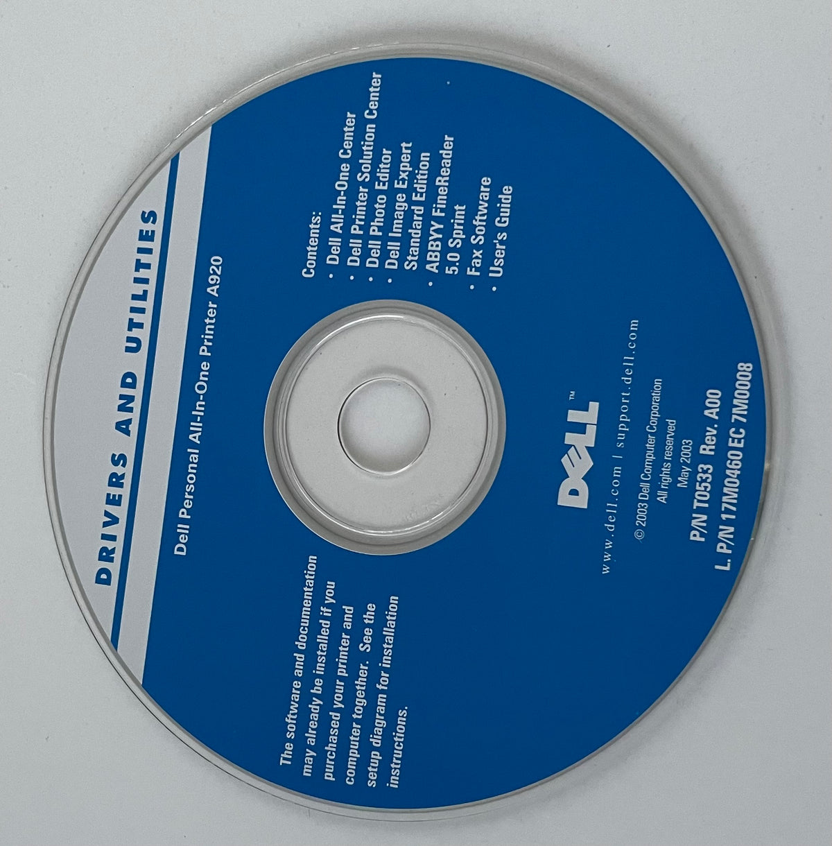 Owner's Manual T0532 & CD for Dell A920 Personal All In One Printer