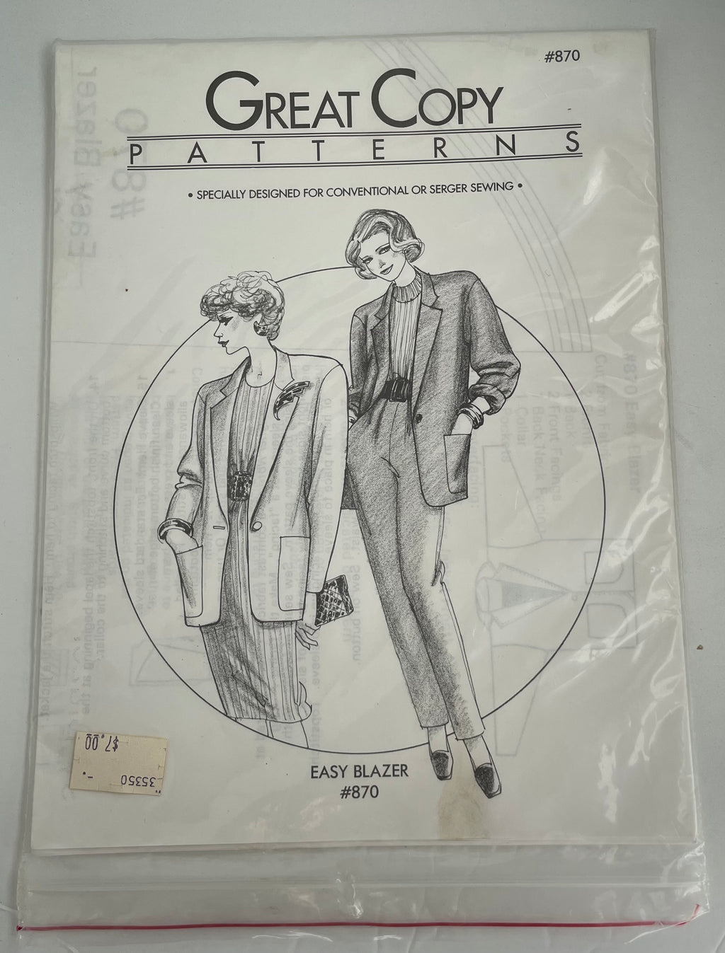 Great Copy Sewing Pattern #870 Ladies Easy Blazer XS-S-M-L-XL