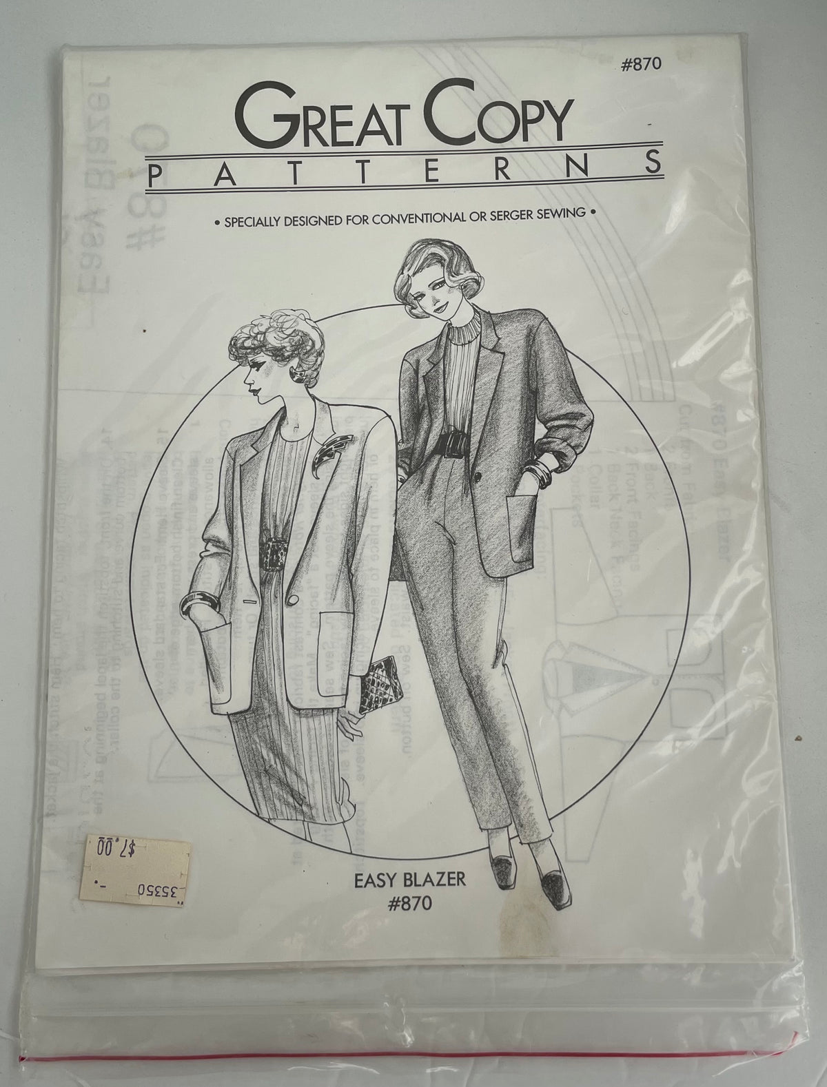 Great Copy Sewing Pattern #870 Ladies Easy Blazer XS-S-M-L-XL
