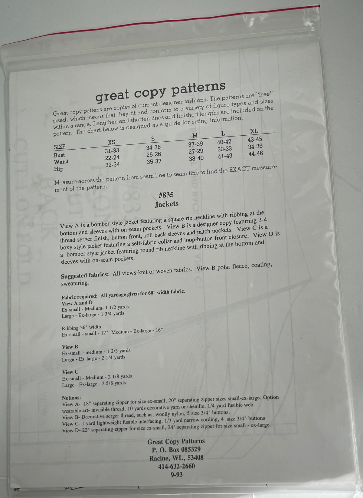 Great Copy Sewing Pattern #835