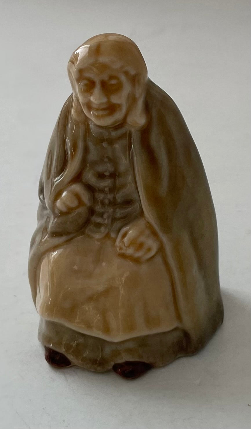 Wade Whimsies Old Lady Figurine Brown Glazed Ceramic Collectible 2.5" Tall