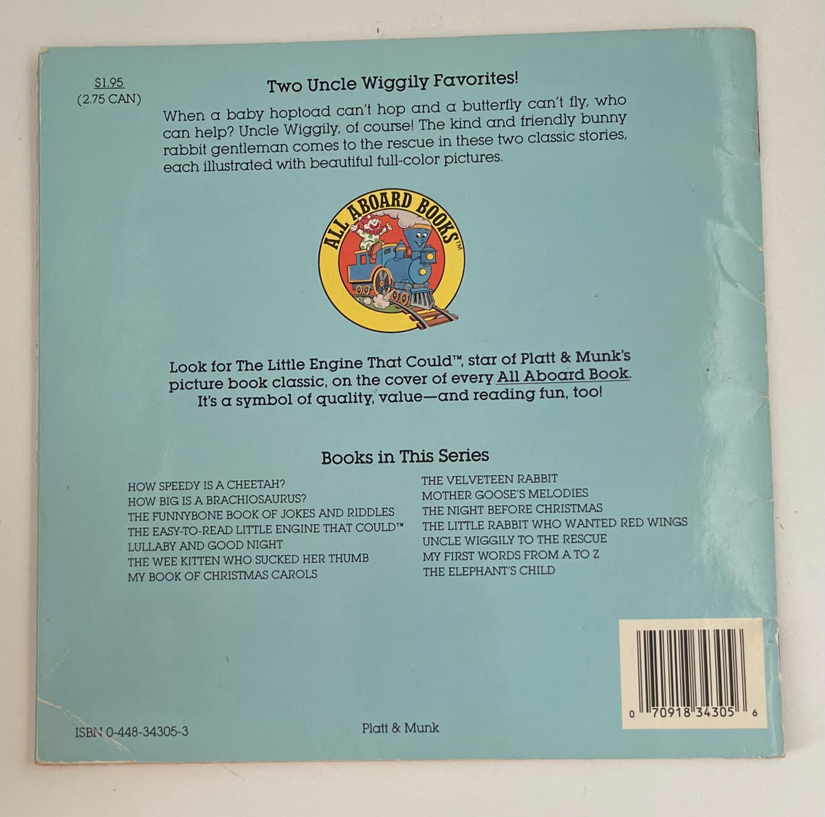 "Uncle Wiggily To The Rescue "By Howard R Garis, Paperback 1988