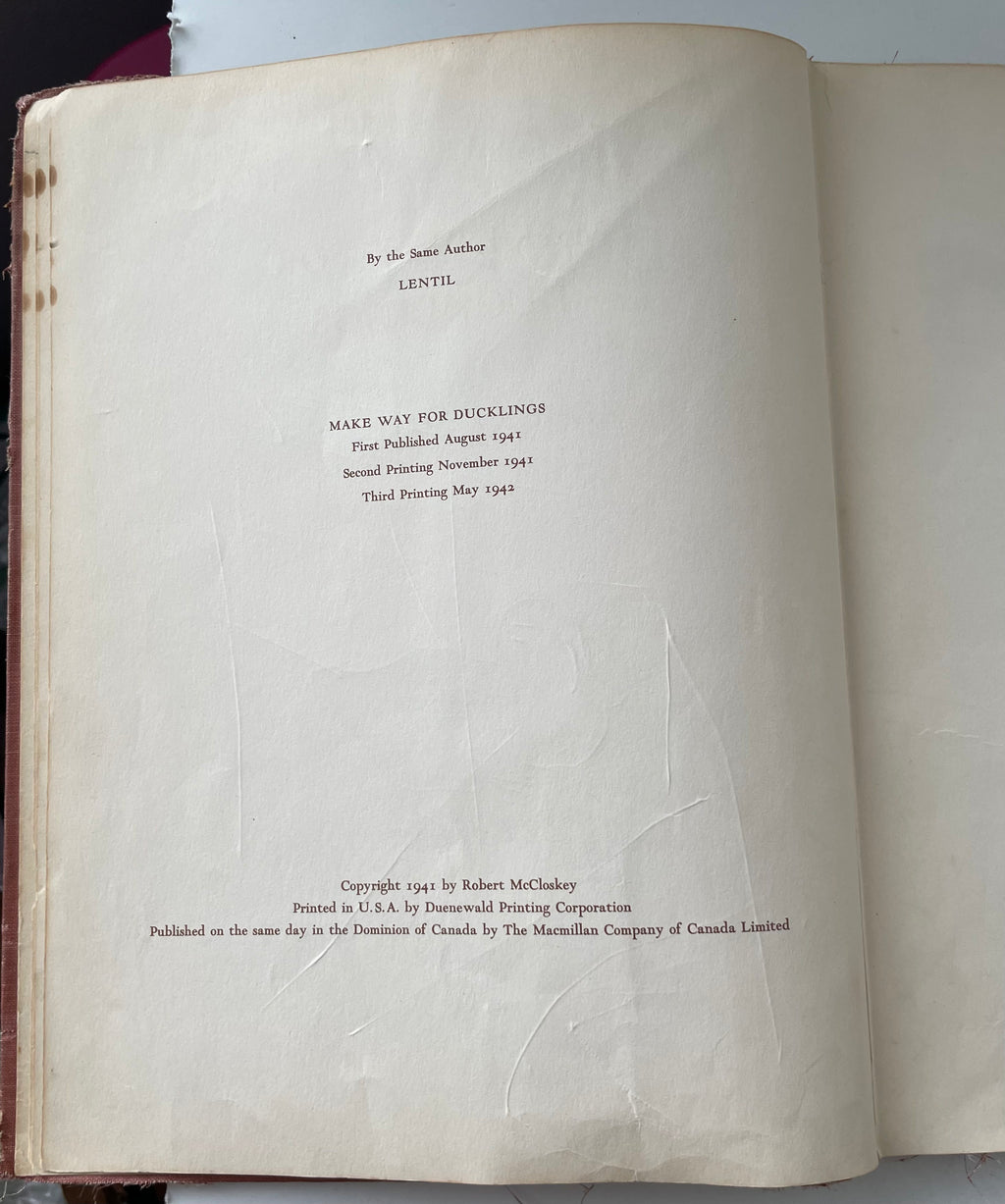 Make Way for Ducklings Robert McCloskey 1942 3rd Printing