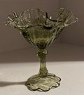 Vintage Green Fenton Ruffled Edge Cabbage Rose Compote Candy Dish
