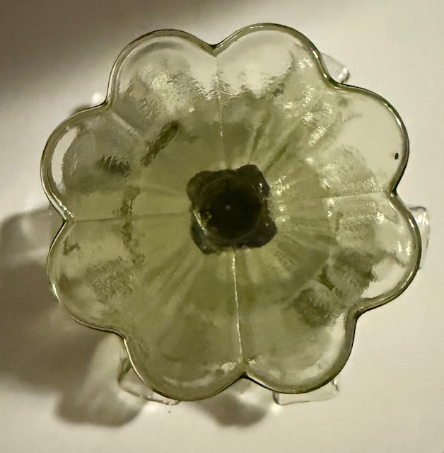 Vintage Green Fenton Ruffled Edge Cabbage Rose Compote Candy Dish