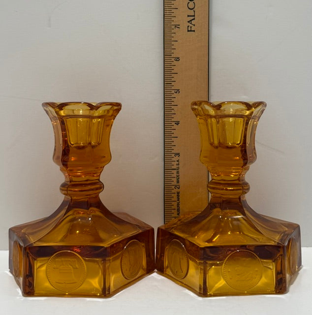 Fostoria Clear and Amber Candlesticks
