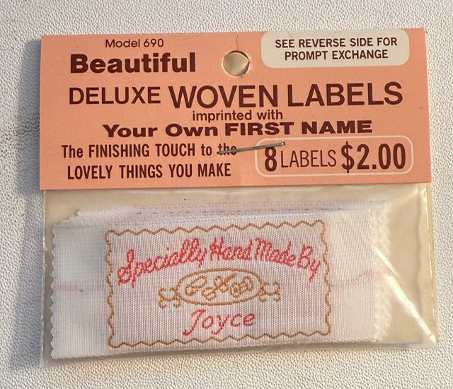 8 Vintage Deluxe Woven Labels Specially "Hand Made By JOYCE NIP