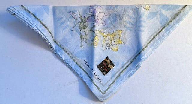 MARIO VALENTINO Flower Art Cotton Mini Scarf Pocket Square 16" X 16"
