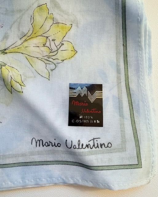 MARIO VALENTINO Flower Art Cotton Mini Scarf Pocket Square 16" X 16"