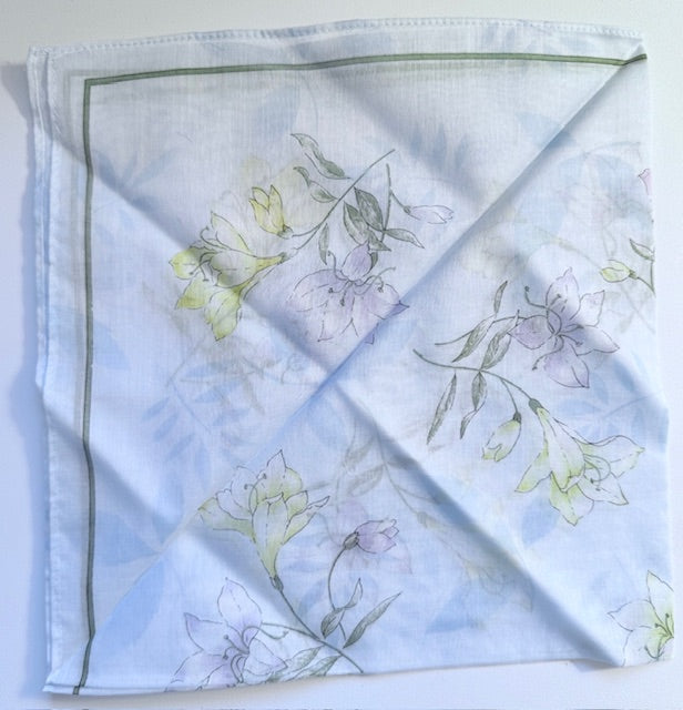 MARIO VALENTINO Flower Art Cotton Mini Scarf Pocket Square 16" X 16"