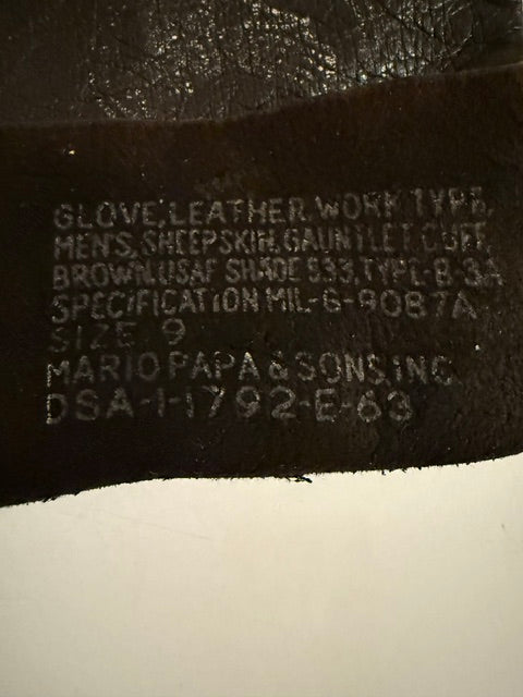 Mario PaPa & Sons USFA PILOT GLOVES Sz 9 1982