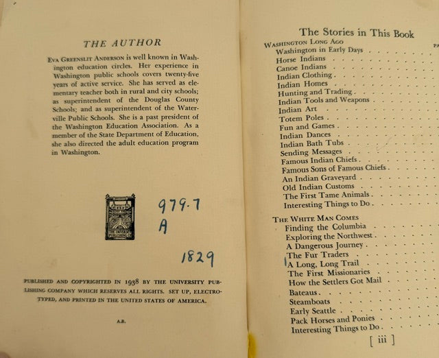 A CHILD'S STORY OF WASHINGTON 1938 Anderson VINTAGE Book EX-LIBRARY