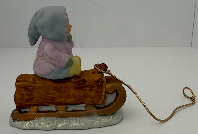 1987 Susan McAllister "Winterlore Fantasy" Figurine Gretchen on Log Sled