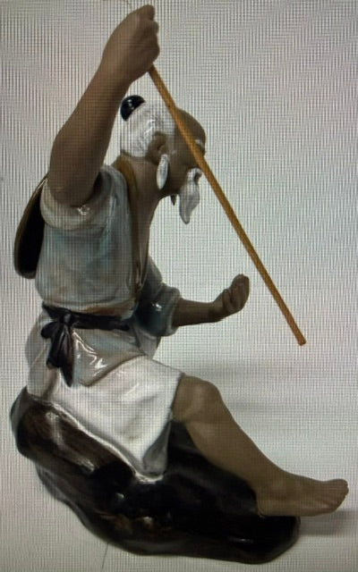 VINTAGE SHIWAN CERAMIC FISHERMAN CHINESE MUDMAN ARTWORK 1960s