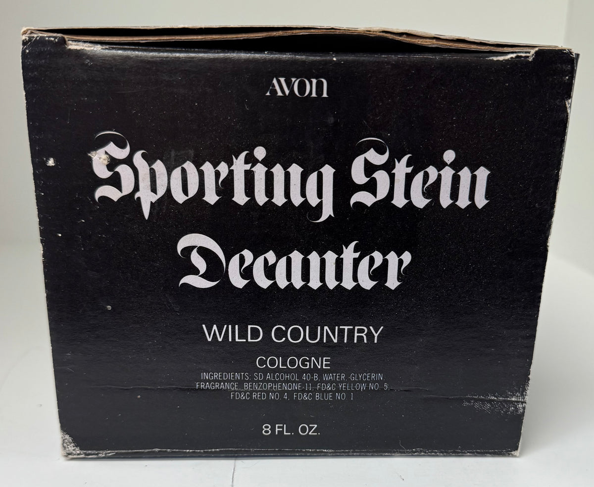 Vintage Avon Sporting Stein Decanter & Wild Country Cologne 8 Oz in Original Box