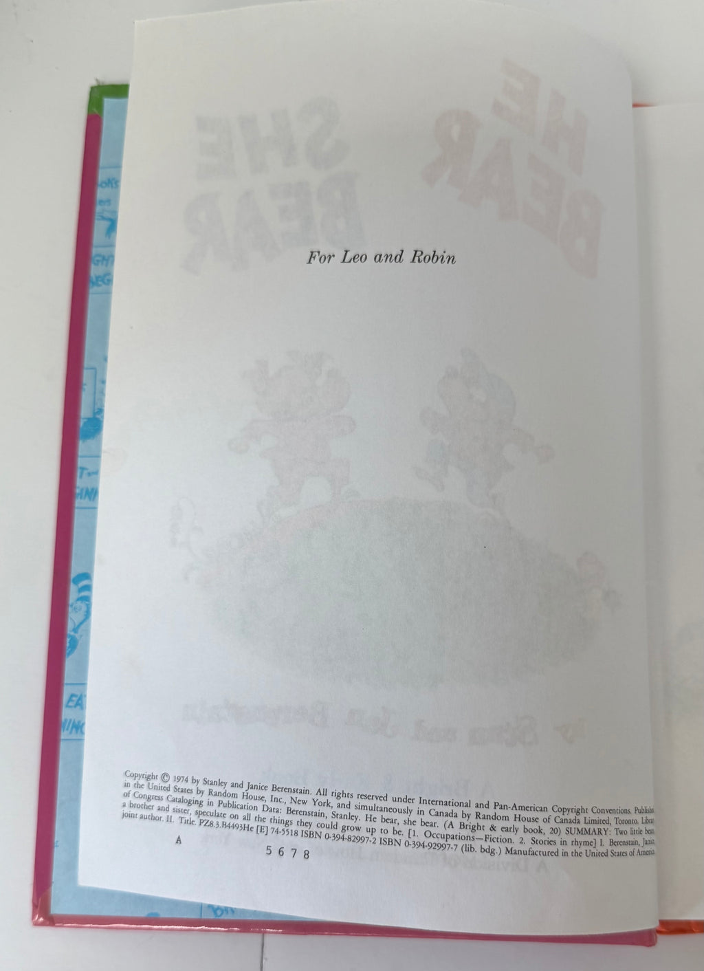 He Bear She Bear by Stan & Jan Berenstain 1st Edition 1974 Bright Early Books HC