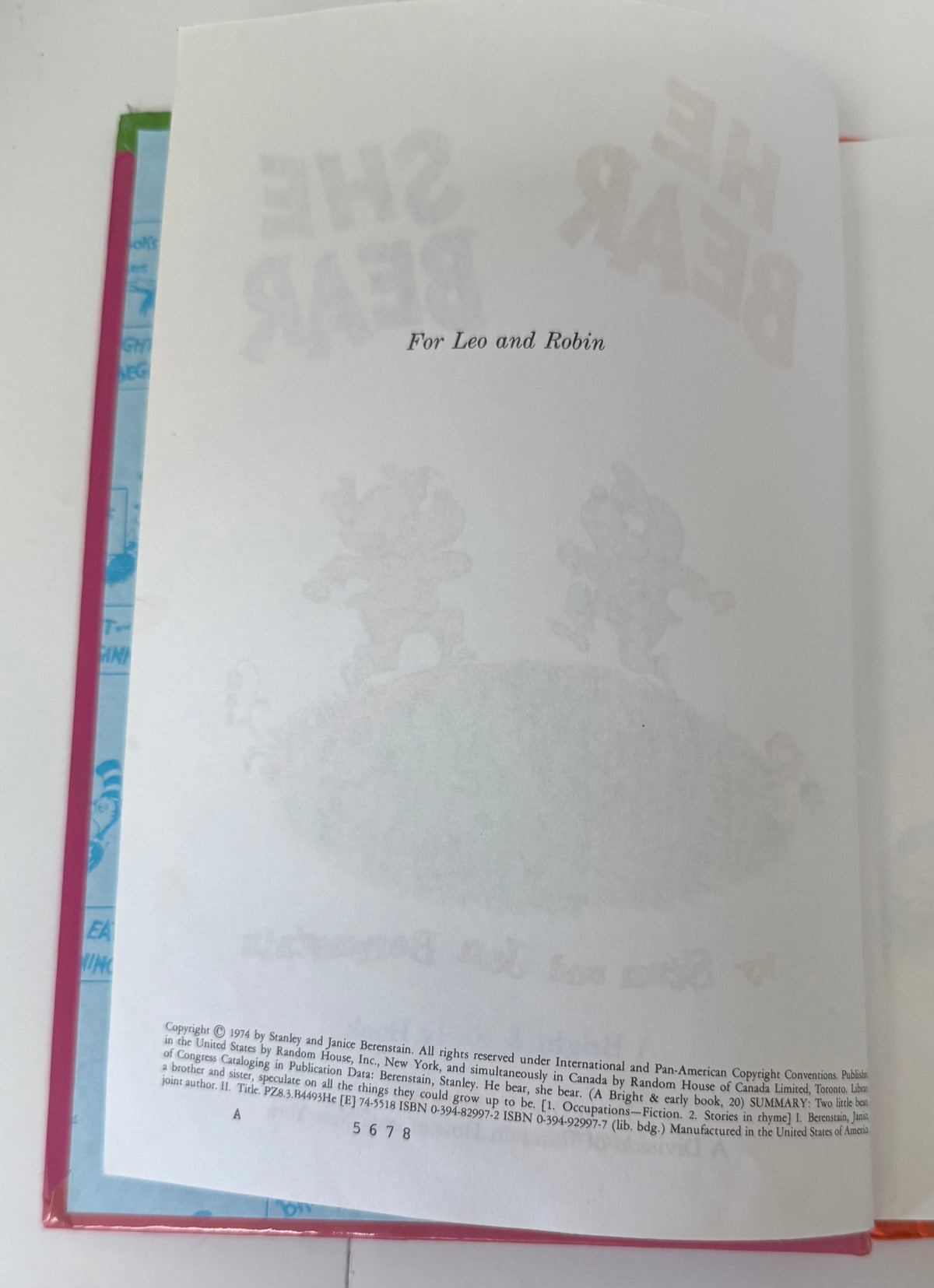 He Bear She Bear by Stan & Jan Berenstain 1st Edition 1974 Bright Early Books HC