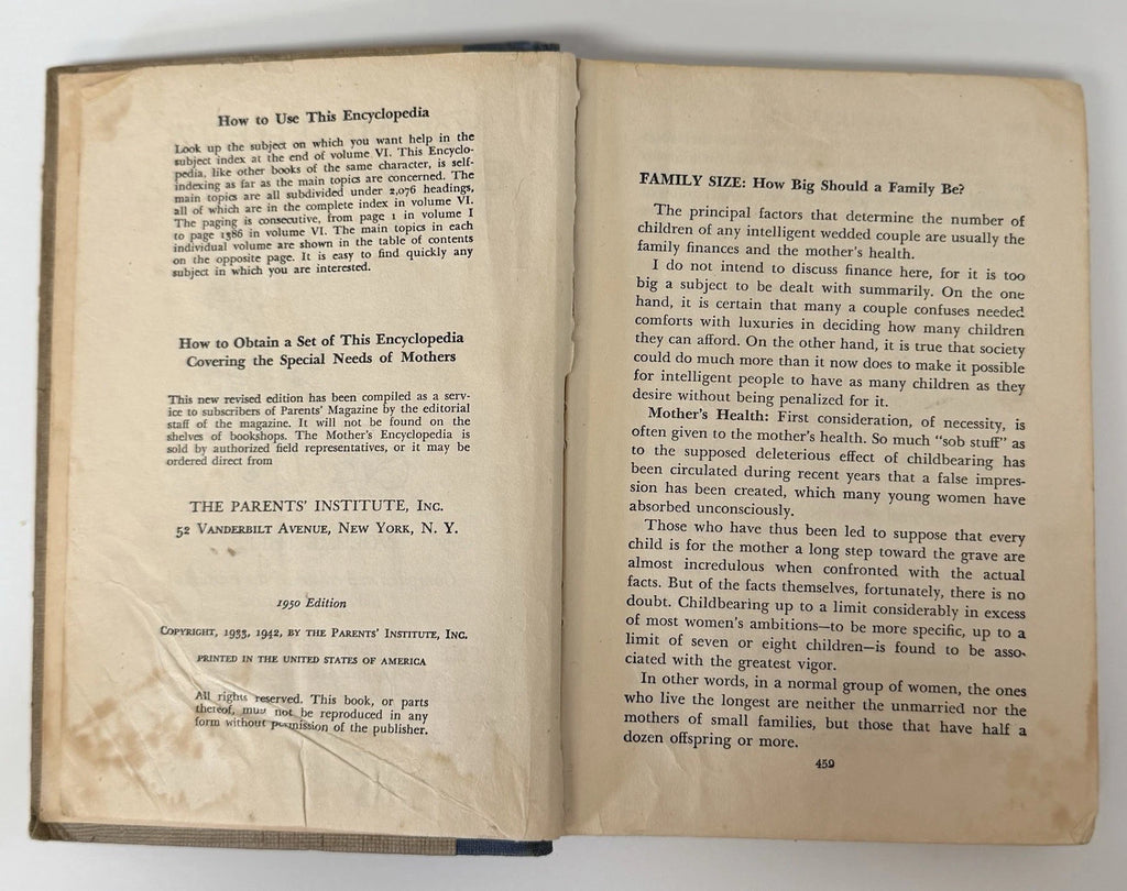 1950 The Mother's Encyclopedia Volume Three Vintage Hardcover Book