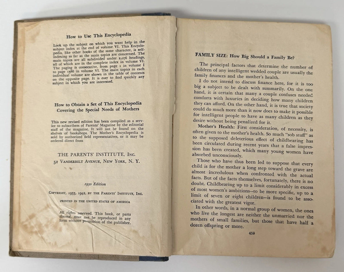 1950 The Mother's Encyclopedia Volume Three Vintage Hardcover Book