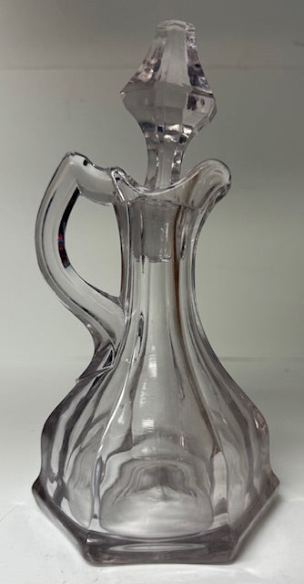 Vintage Olive Oil Pitcher Pink Depression Glass Hexegon with Stopper