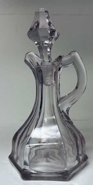 Vintage Olive Oil Pitcher Pink Depression Glass Hexegon with Stopper